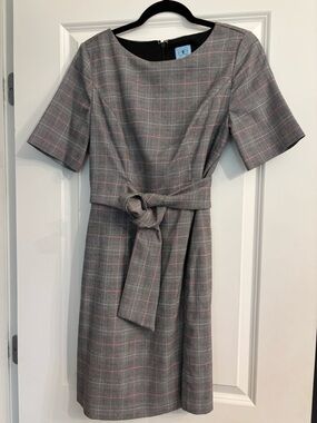 ✨ CECE Gray Plaid Belted Sheath Mini Dress with Pink Windowpane Size 6